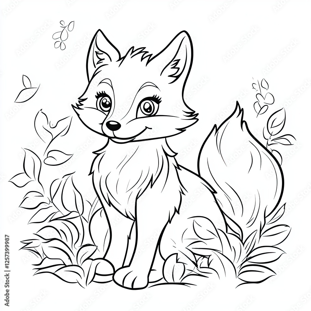 Obraz premium Adorable Fox Illustration Simple Coloring Page for Kids 
