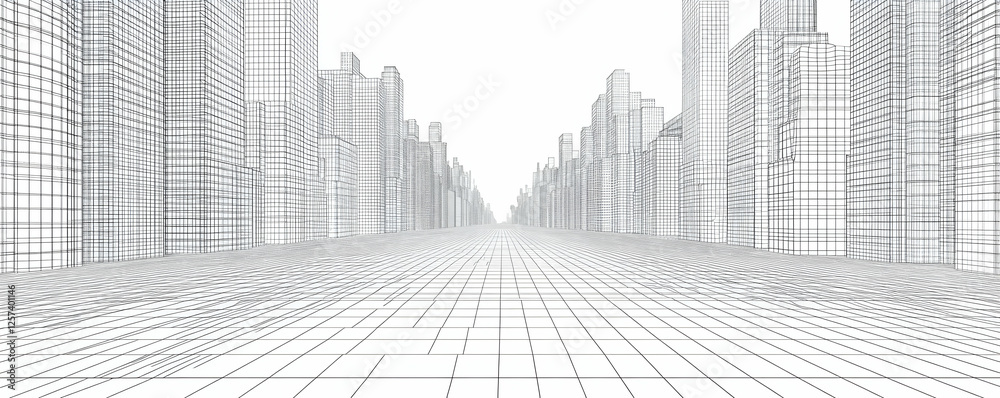 Fototapeta premium Cityscape wireframe, empty street, future