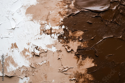 painting with a white background and brown and white colors. The painting has a messy and chaotic appearance, with the colors blending together in a haphazard way