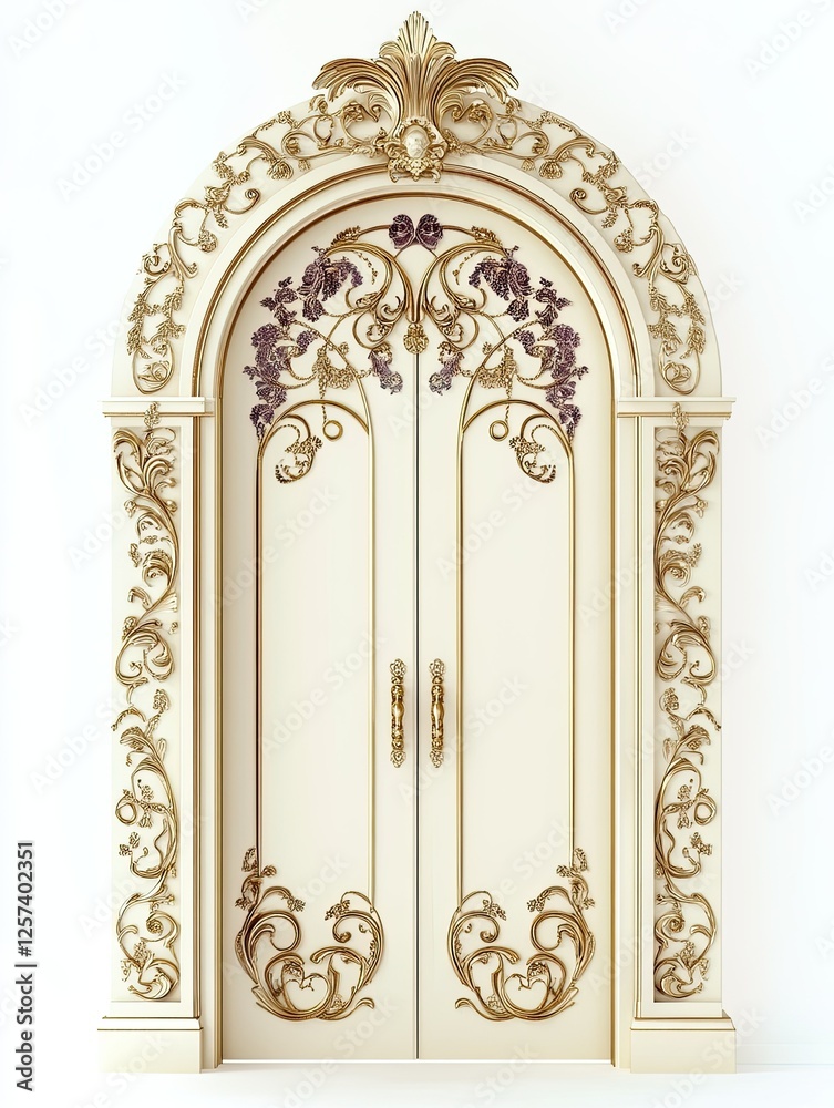 Obraz premium Ornate Double Doors with Gold Accents and Floral Design