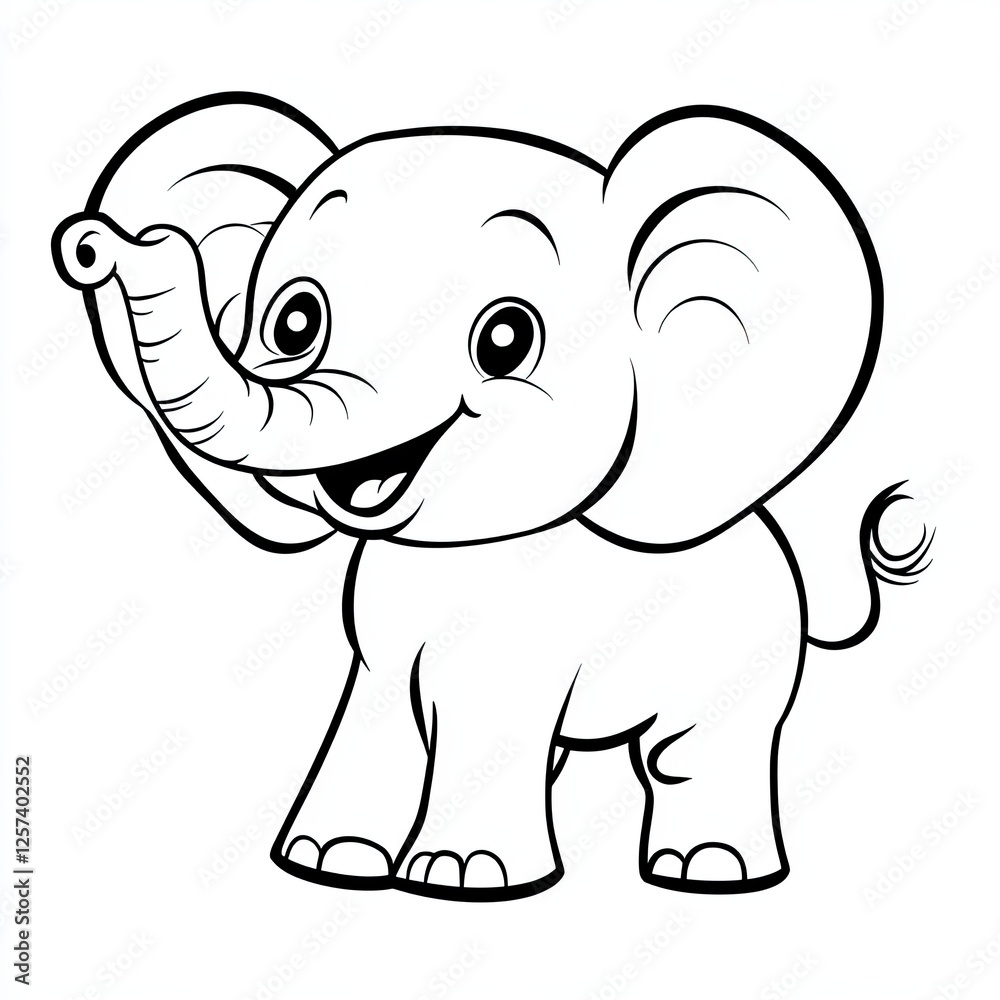 Naklejka premium Charming Elephant Coloring Book Page Simple Illustration for Kids