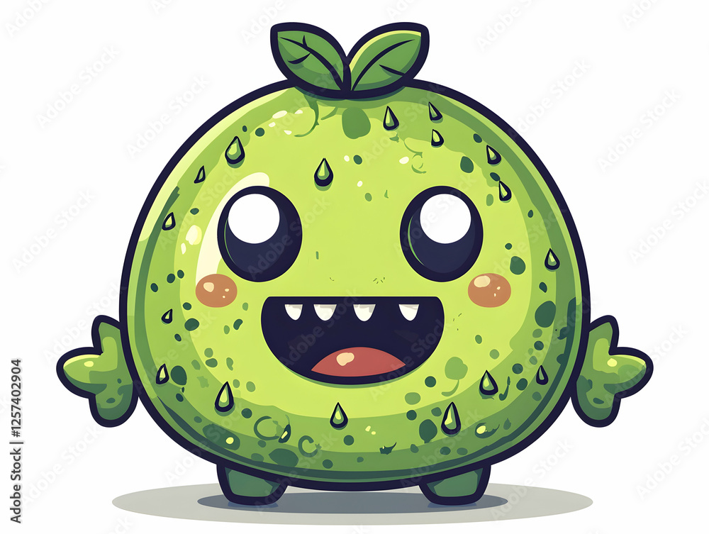 Obraz premium Illustration - Cute Green Monster Character, Happy, Smiling, Playful Design