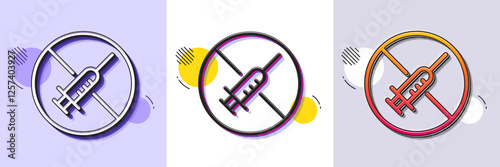 No vaccine line icon. Halftone dotted pattern. Gradient icon with grain shadow. Stop Vaccination sign. Syringe jab symbol. Line no vaccine icon. Various designs. Vector