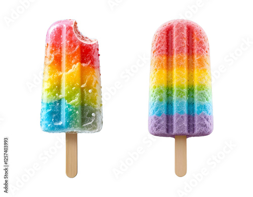 Frozen rainbow popsicle ice cream isolated png cutout on white background photo
