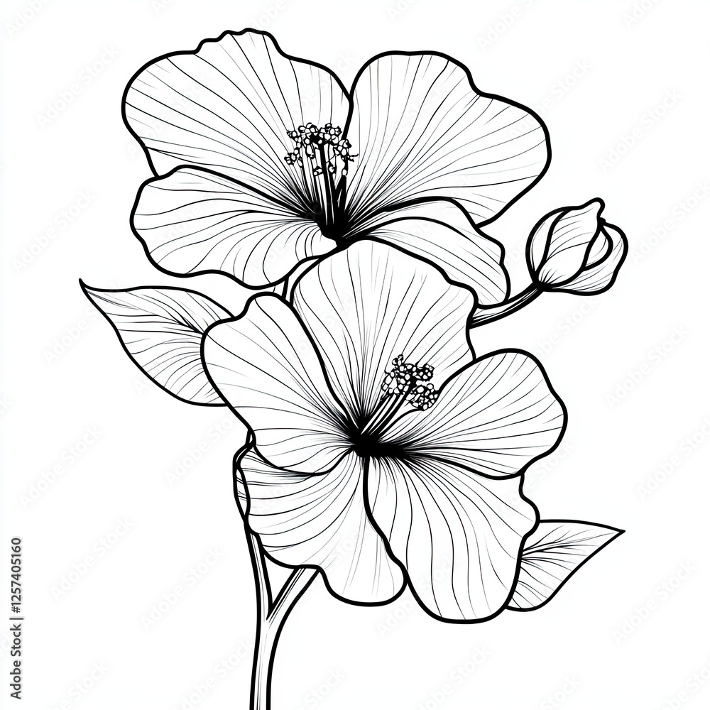 Fototapeta premium Flower Line Art Simple Coloring Book Page Illustration