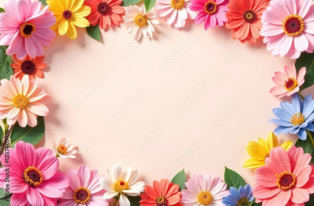 pink. yellow, blue flower frame for your greeting, presentation or design background