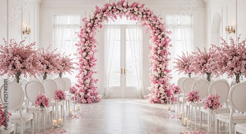 Elegant Wedding Ceremony with Floral Arch and Romantic Decor