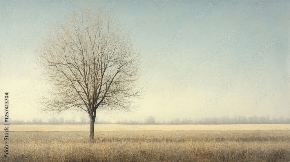 Lone tree autumn field foggy landscape serenity Lone tree autumn field foggy landscape serenity