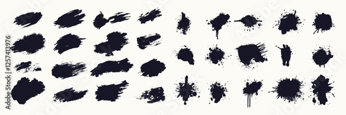 Wallpaper Mural Set of Black Ink Brush Strokes and Splatter Elements Torontodigital.ca
