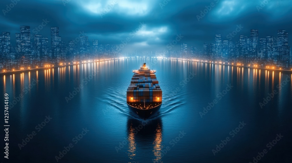 Carbon Border Adjustment Mechanism (CBAM) A cargo ship navigates a lit waterway amidst a dramatic city skyline and stormy skies. Carbon Border Adjustment Mechanism (CBAM) A cargo ship navigates a lit waterway amidst a dramatic city skyline and stormy skies.