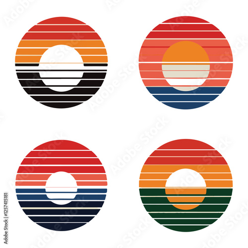 Abstract Sunset Vector Bundle Colorful Striped Circles for Modern Designs