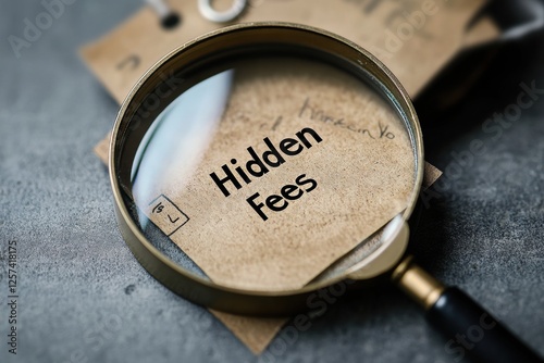 Close-Up View of a Magnifying Glass Placed Over a Document Highlighting Hidden Fees and Financial Charges for Transparent Business Practices in a Professional Office Setting photo