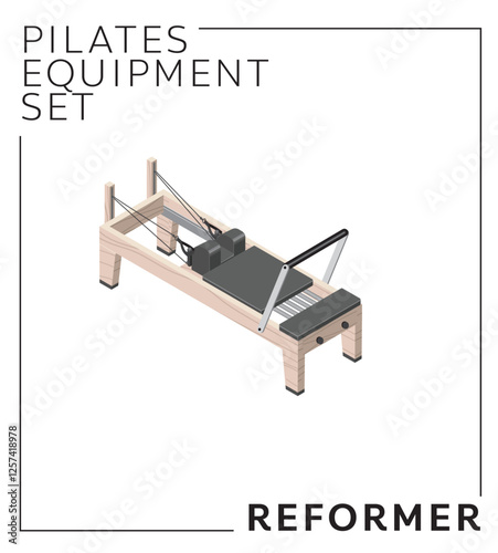 Pilates Equipment Reformer Isometric Set Wood Material Vector