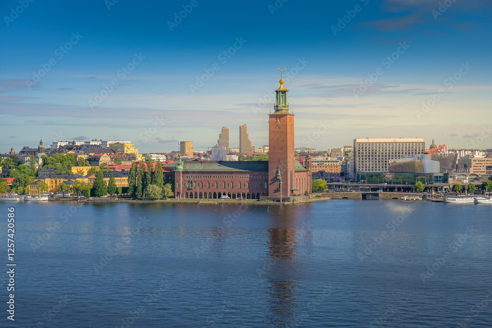 Altes Rathaus Stockholms Stadshus, gesehen vom Aussichtspunkt Mariaberget, Stockholm, Schweden Altes Rathaus Stockholms Stadshus, gesehen vom Aussichtspunkt Mariaberget, Stockholm, Schweden