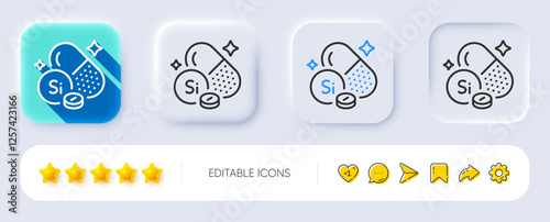 Silicon mineral line icon. Neumorphic, Flat shadow, 3d buttons. Chemical element Si sign. Capsule or pill symbol. Line silicon mineral icon. Social media icons. Vector