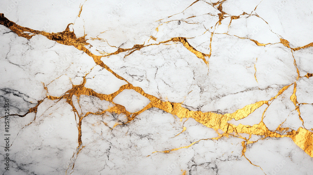 Fototapeta premium Biały ekskluzywny marmur, delikatny wzór złota, dekoracja płytka generative ai