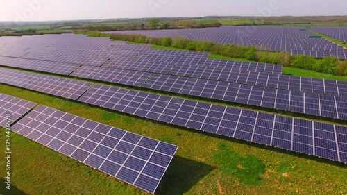 Aerial view of a solar farm in Northamptonshire England UK