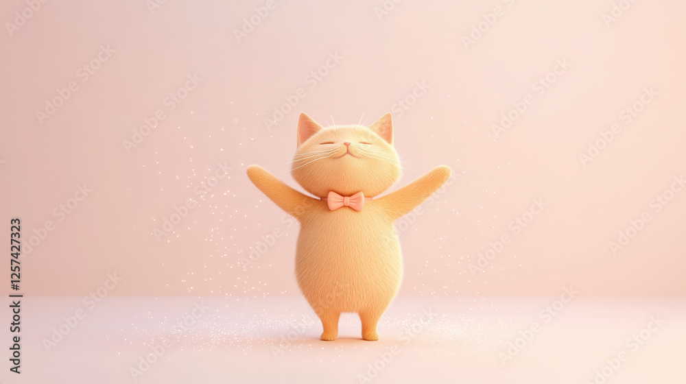 Cheerful cartoon cat with bow tie, spreading joy and magic