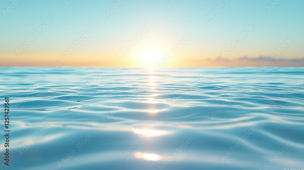 Fototapeta premium Calm ocean sunrise, gentle waves, tranquil sky
