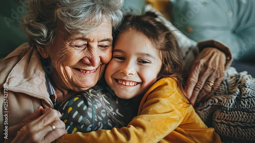 granddaughter hugs grandmother