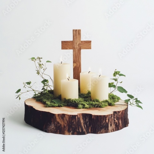 Wooden Cross Candlescape. photo