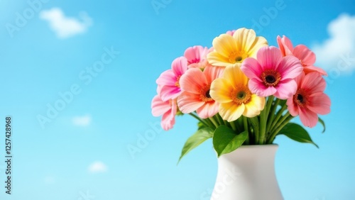 Wallpaper Mural Colorful gerbera flowers in vase against blue sky background Torontodigital.ca