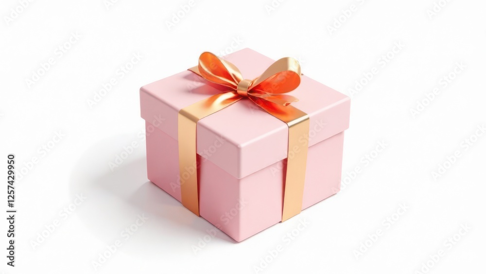 Pink gift box wrapped with golden ribbon and bow on white background Pink gift box wrapped with golden ribbon and bow on white background