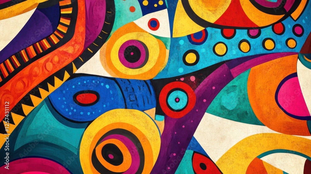 Naklejka premium Vibrant abstract artwork with colorful shapes and patterns.