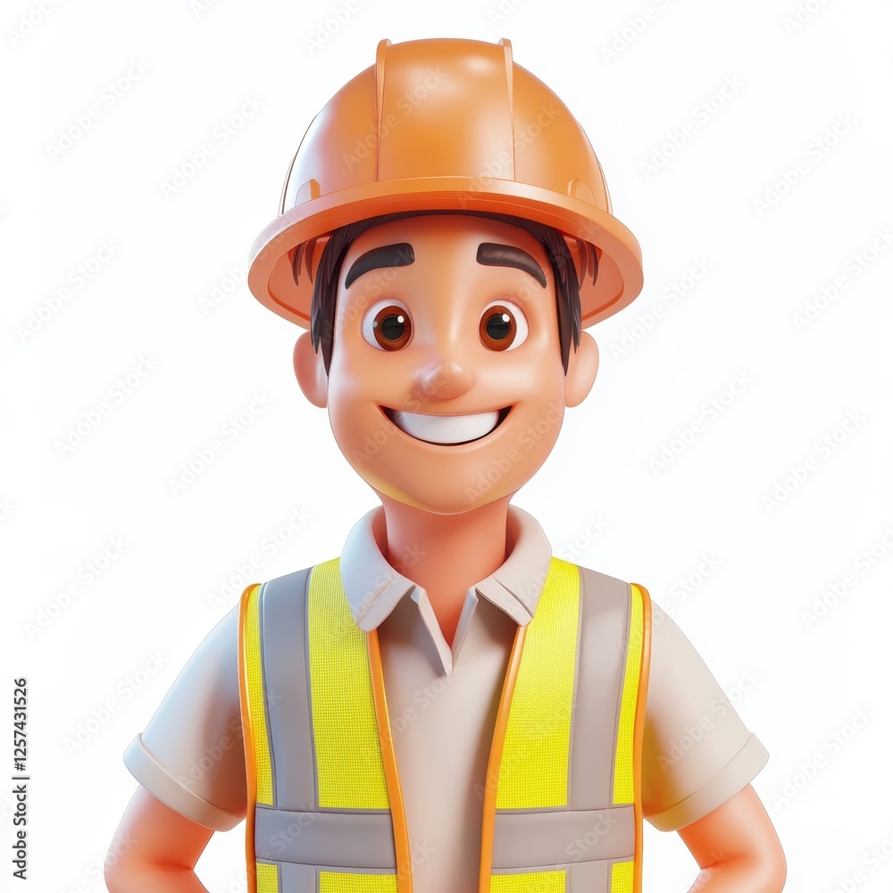 construction worker smiling confidently, wearing a hard hat and safety vest, isolated on white construction worker smiling confidently, wearing a hard hat and safety vest, isolated on white