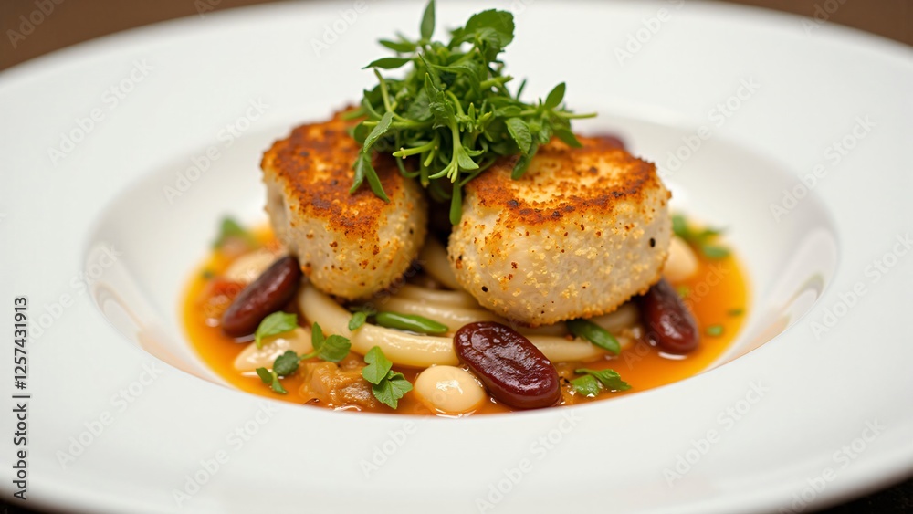 Pan-Seared Scallops with White Beans and Red Beans in a Tomato Sauce Pan-Seared Scallops with White Beans and Red Beans in a Tomato Sauce