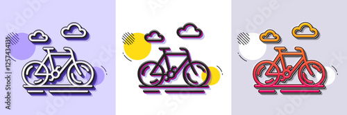 Bike line icon. Halftone dotted pattern. Gradient icon with grain shadow. City bicycle transport sign. Outdoor transportation symbol. Line bike icon. Various designs. Vector