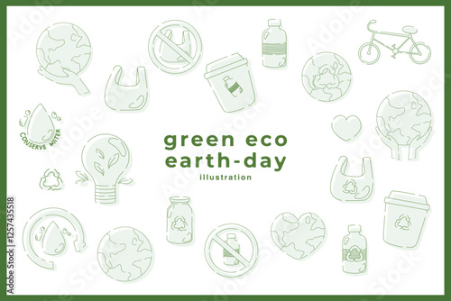 Hand drawn vector illustration of Happy Earth day concept minimal line doodle drawing element set. Save the earth, eco friendly. For web, banner, campaign, social media post.