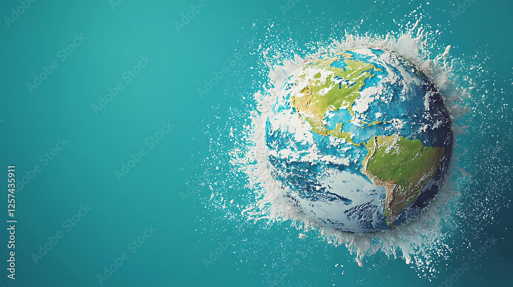 Fototapeta premium Planet Earth water splash, environmental campaign