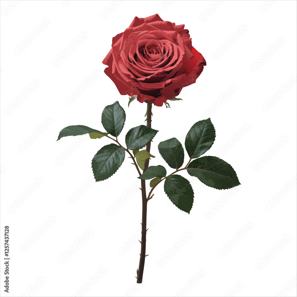 Realistic Red Rose with Green Leaves on White Background High-Quality PNG & Vector Illustration Realistic Red Rose with Green Leaves on White Background High-Quality PNG & Vector Illustration