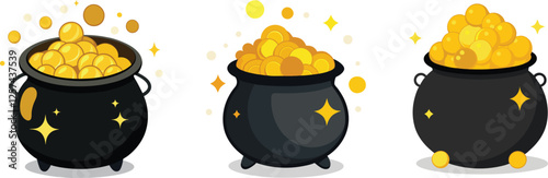 St. Patrick's Day pot with gold coins set vector, vector and illustration, vector style