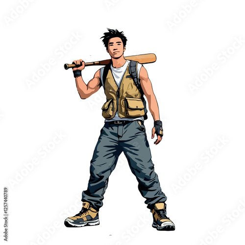 Vsai confident young man holding baseball bat