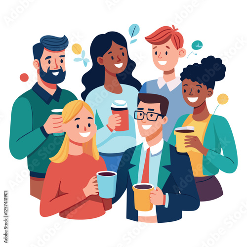 coworkers from different backgrounds enjoying vector image on a white background 