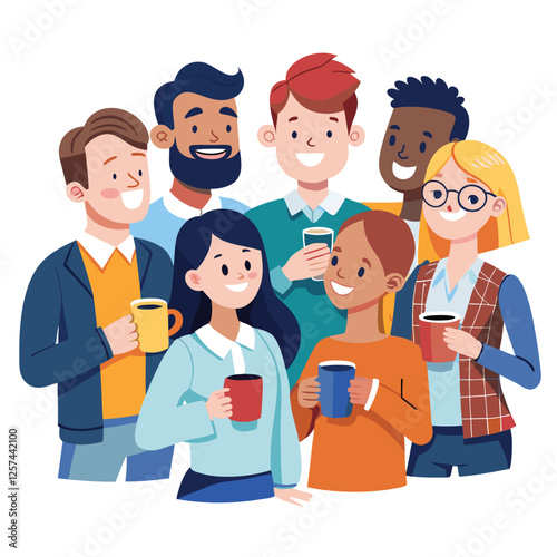 coworkers from different backgrounds enjoying vector image on a white background 