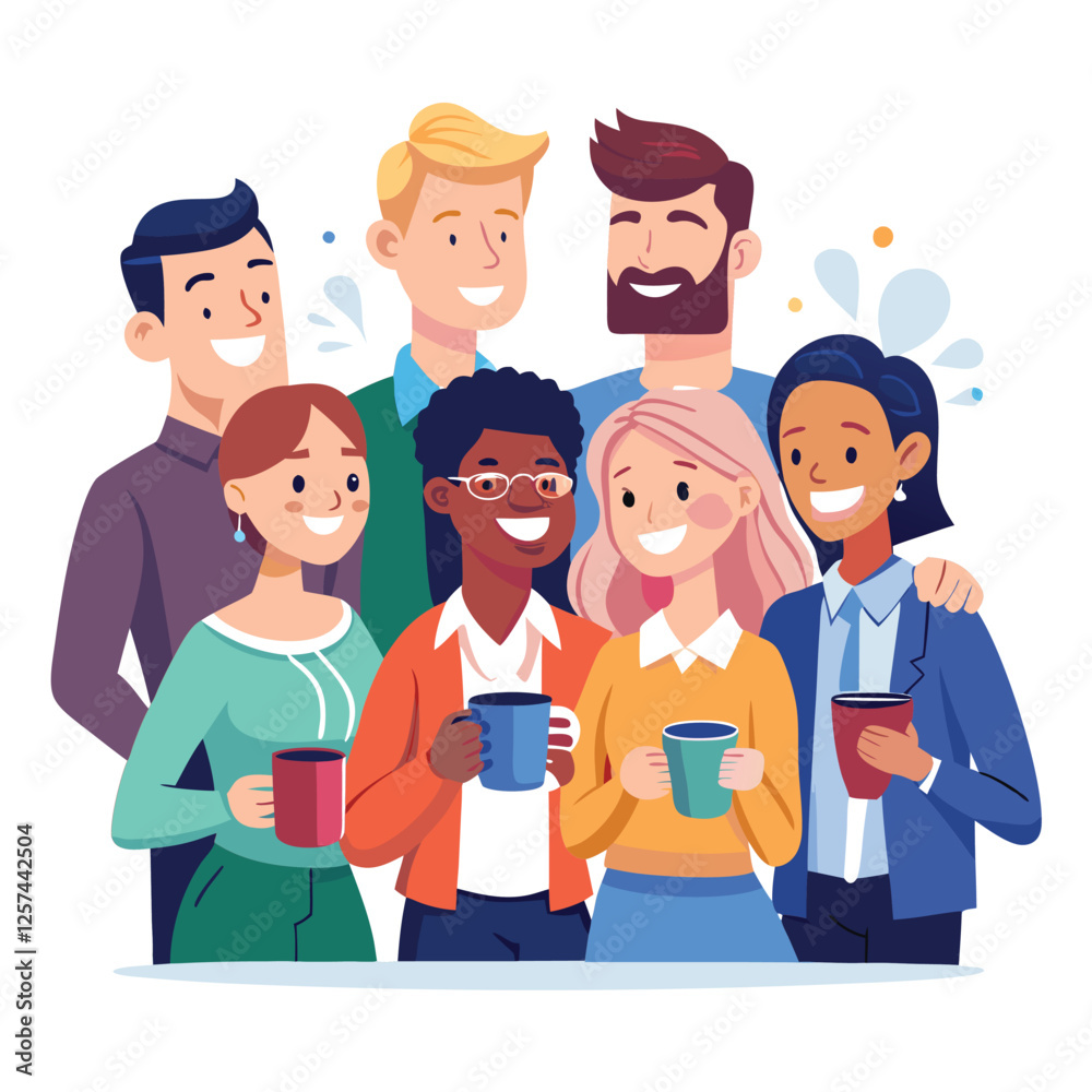 coworkers from different backgrounds enjoying vector image on a white background 