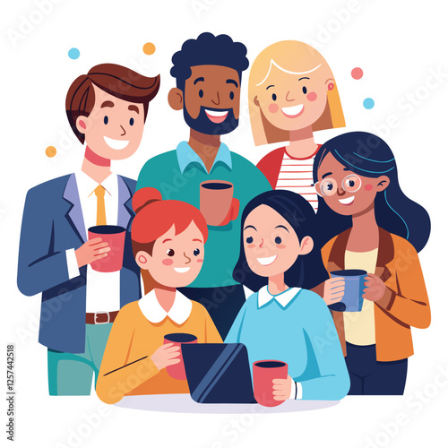 coworkers from different backgrounds enjoying vector image on a white background 