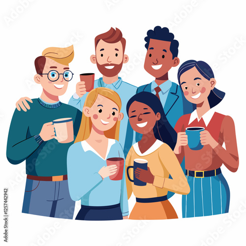 coworkers from different backgrounds enjoying vector image on a white background 