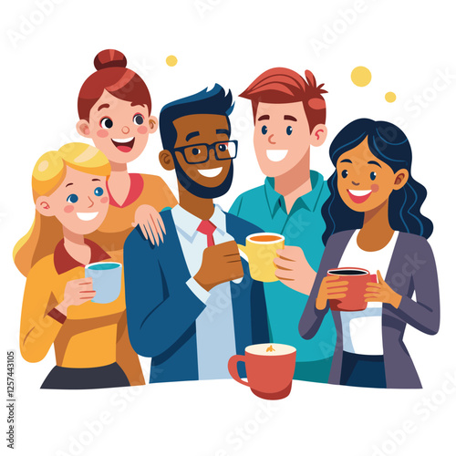 coworkers from different backgrounds enjoying vector image on a white background 