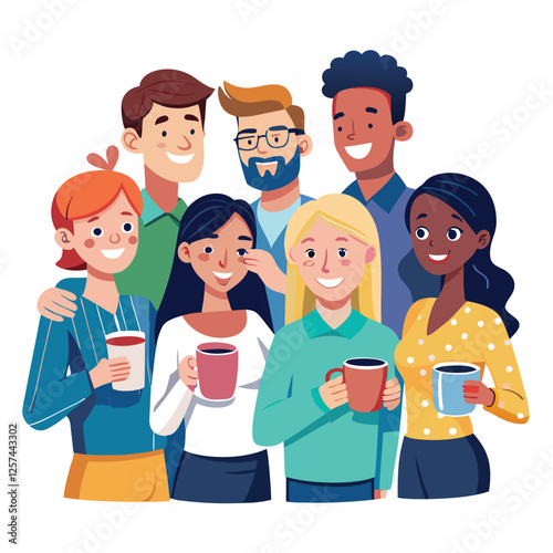 coworkers from different backgrounds enjoying vector image on a white background 