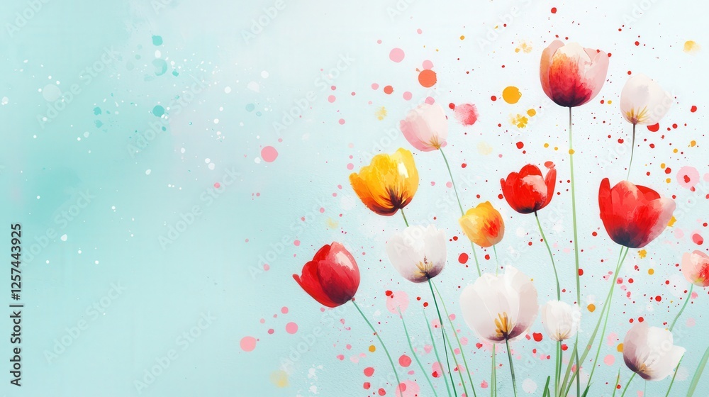 Tulips with watercolor effects blending into a pastel background Tulips with watercolor effects blending into a pastel background
