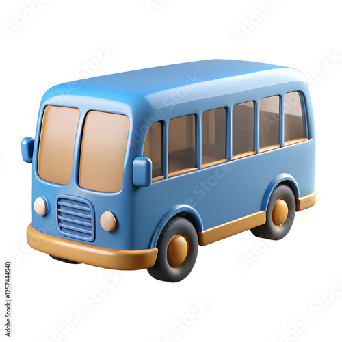 Blue Bus 3d icon. Isolated on white background. Cartoon plastic style