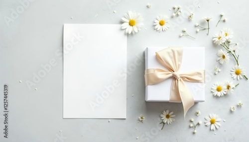 Elegant Gift Presentation With Floral Accents and Blank Card Space photo