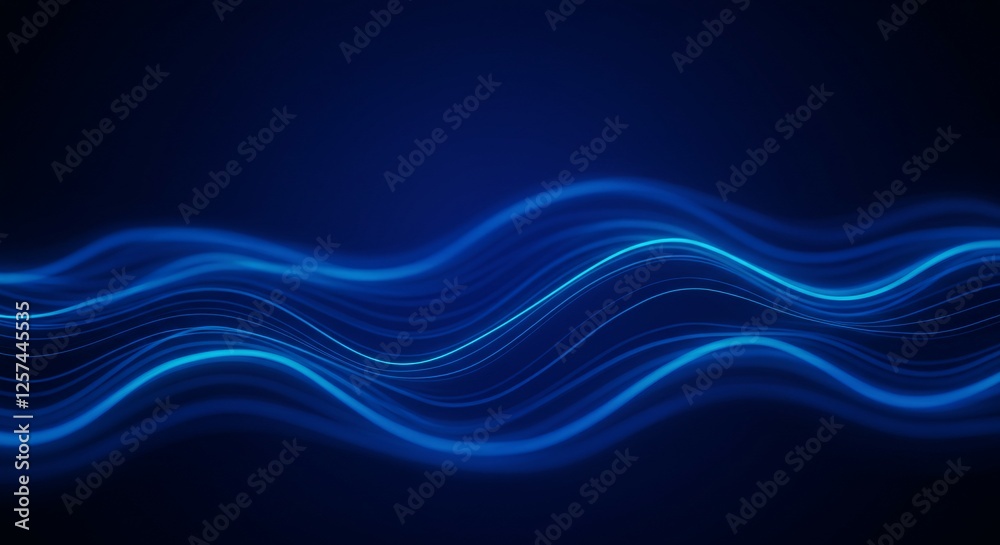 Fototapeta premium Dark blue abstract background with ultraviolet neon glow, blurry light lines, waves