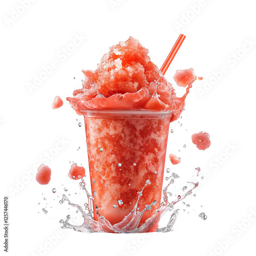 Refreshing Strawberry Slush in a Plastic Cup with Splashing Effect