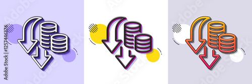 Deflation line icon. Halftone dotted pattern. Gradient icon with grain shadow. Price reduction sign. Reduce rate symbol. Line deflation icon. Various designs. Vector