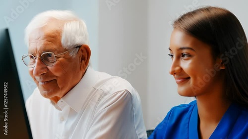 Wallpaper Mural Elderly Man and Young Woman Using Computer Torontodigital.ca